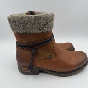Rieker Women's Fee Sherpa Lined Faux Leather Boots Size EU 39 US 8 Brown Zip